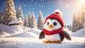 Cute cartoon penguin design hat card meadow funny cold winter north season bird character