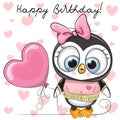 Cute Cartoon Penguin Girl with a balloon Royalty Free Stock Photo