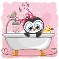 Cute cartoon Penguin girl in the bathroom