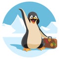 Cute cartoon penguin holding a suitcase