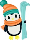 Cute cartoon penguin with skis Royalty Free Stock Photo