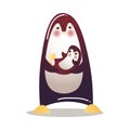 Cute penguin is standing with a baby. Vector illustration isolated on white background Royalty Free Stock Photo