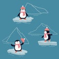 Vector collection with funny polar penguins in hats and scarves