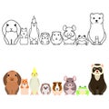 Cute cartoon pet animals border set, full body Royalty Free Stock Photo