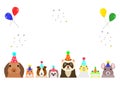 Happy pet animals with party hat border Royalty Free Stock Photo