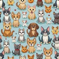 Cute cartoon pets seamless pattern Royalty Free Stock Photo