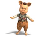 Cute cartoon pig with clothes