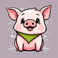cute cartoon pig in green bandana and neck tie with text
