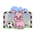 Cute cartoon pig with a soccer ball. Vector illustration.