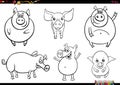 cute cartoon pigs farm animal characters set coloring page Royalty Free Stock Photo