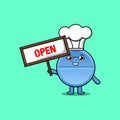 Cute cartoon pill medicine holding open sign board