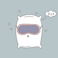 Cute cartoon pillow with sleeping mask vector illustration