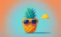 Cute cartoon pineapple character with sunglasses with space for copy Royalty Free Stock Photo