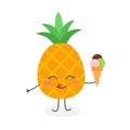 Cute cartoon pineapple with ice cream