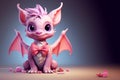 Cute cartoon pink dragon, illustration in realism style cartoon