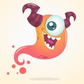 Cute cartoon pink ghost with two horns and one eye. Vector Halloween character