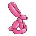 Cute cartoon pink girls rabbit balloon animal vector illustration. Simple glossy inflatable for party sticker clipart