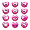 Cute cartoon pink heart emoji set.