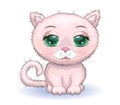 Cute Cartoon pink kitten face on a flovers background