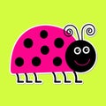 Cute cartoon pink lady bug. Isolated. Royalty Free Stock Photo