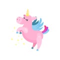 Cute cartoon pink magic unicorn pegasus vector Illustration Royalty Free Stock Photo