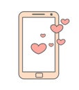 Cute cartoon pink phone with hearts illustration