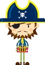 Cute Cartoon Pirate Captain with Treasure