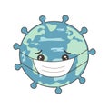 Cartoon planet earth with corona virus and medical mask vector illustration Royalty Free Stock Photo