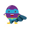 Cute cartoon plum superhero in mask and blue cape, colorful humanized fruit character Illustration
