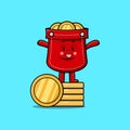 Cute cartoon Pocket standing in stacked gold coin