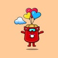 Cute cartoon Pocket is skydiving with balloon