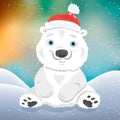 Cute cartoon polar bear cub in Christmas hat Royalty Free Stock Photo