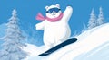 Cute cartoon polar bear with snowboard Royalty Free Stock Photo