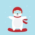 A Cute cartoon polar bear snowboarding art Royalty Free Stock Photo