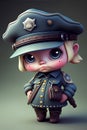 Cute cartoon police girl in uniform and hat. 3d rendering