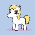 Cute cartoon pony with yellow mane and tail, happy white horse for kids. Childhood fantasy and fun animal character Royalty Free Stock Photo