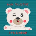 Cute cartoon positive baby bear smiling cheerfully.