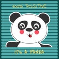 Cute cartoon positive panda bear smiling cheerfully.