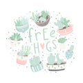 Cute cartoon postcards with succulents and cactuses Royalty Free Stock Photo