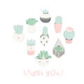 Cute cartoon postcards with succulents and cactuses Royalty Free Stock Photo