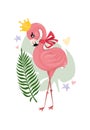 A cute cartoon poster featuring a pink flamingo wearing a crown. Princess bird