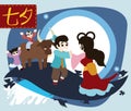 Cute Cartoon Poster to Celebrate Qixi Festival, Vector Illustration