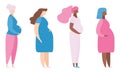 Cute cartoon pregnant woman set. Happy expecting mother flat vector illustration