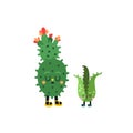 Cute cartoon prickly pear and aloe cactus and succulent illustration