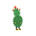 Cute cartoon prickly pear opuntia illustration on a white background