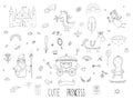 Cute cartoon princess collection . Doodle fairytale set for kids. Hand drawn vector illustration isolated on white.