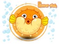 Cute Cartoon Puffer fish on a color background
