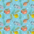 Cute cartoon puffer fish seamless pattern. Royalty Free Stock Photo