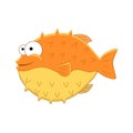 Cute cartoon puffer fish. Vector illustration isolated on white Royalty Free Stock Photo