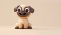 Cute Cartoon Pug with Big Eyes, Happy Expression, and Light Brown Fur Sitting on a Neutral Background Adorable 3D Rendered Dog Royalty Free Stock Photo